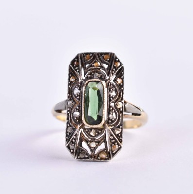 Art Deco Turmalin/ Diamant Ring