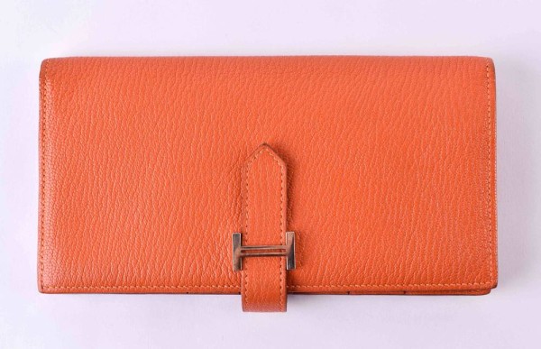 HERMES BEARN SOUFFLET ORANGE CHEVRE LEDER