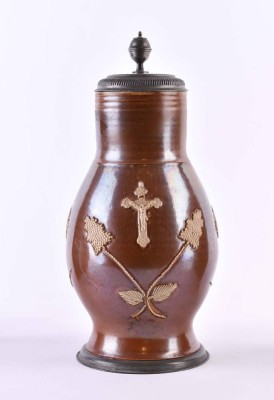 Bunzlau large pear jug with Jesus cross 18th century