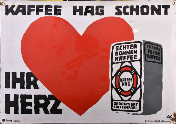 altes Emailleschild Kaffe Hag