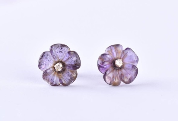 Pair of amethyst diamond stud earrings