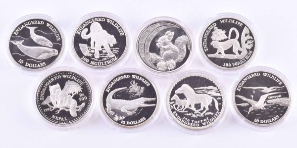 A group of animal coins