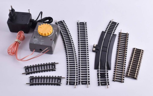 A group of model railway accessories