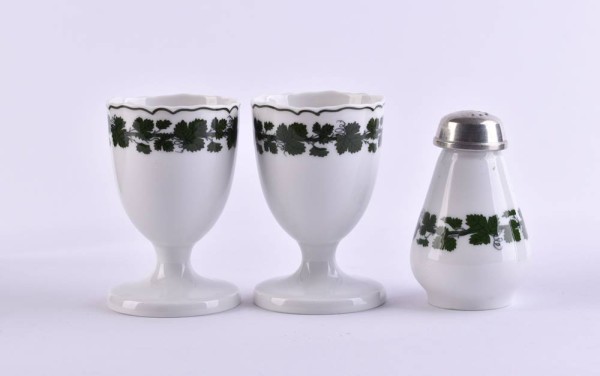 2 egg cups and 1 salt shaker Meissen