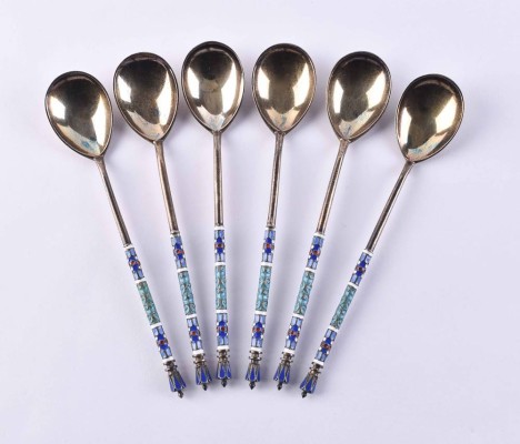 6 Cloisonne teaspoons Russia