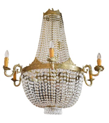 Large vintage crystal glass chandelier from around 1900