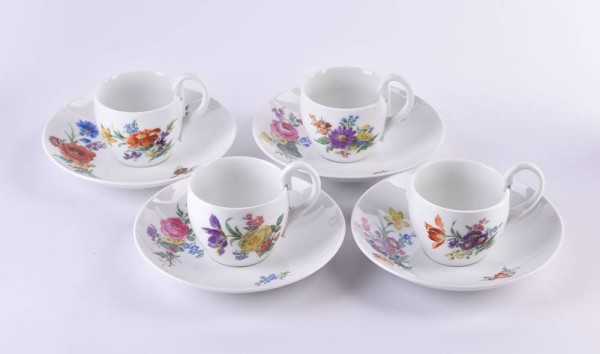 4 Tassen & 4 Untertassen Meissen