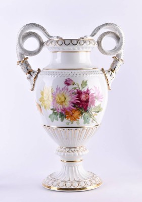 A large magnificent Meissen snake-handled vase